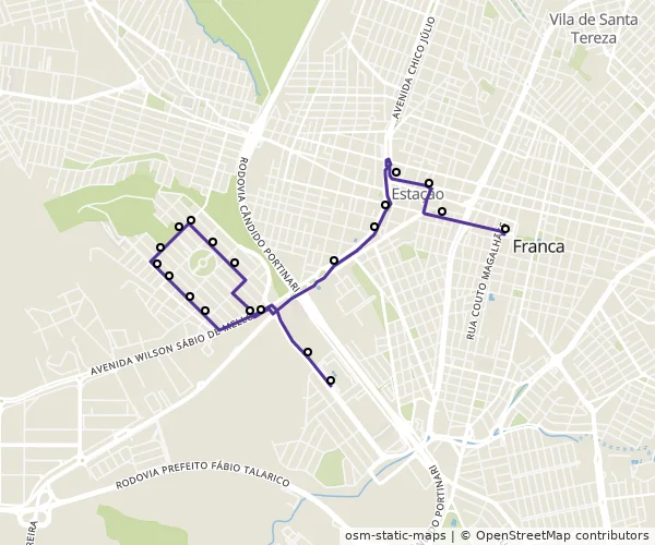 Mapa do itinerário da linha