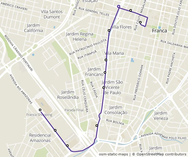 Mapa do itinerário da linha