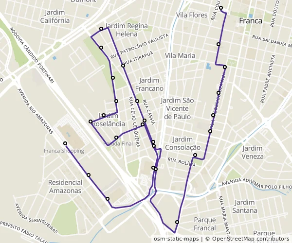 Mapa do itinerário da linha