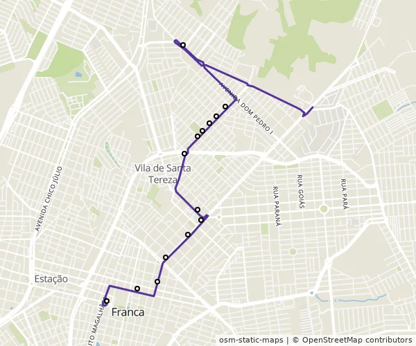 Mapa do itinerário da linha