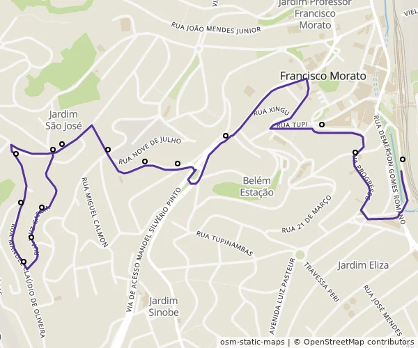 Mapa do itinerário da linha