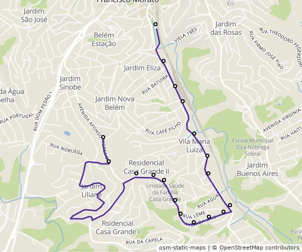 Mapa do itinerário da linha