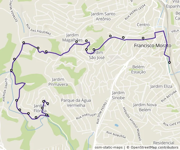 Mapa do itinerário da linha