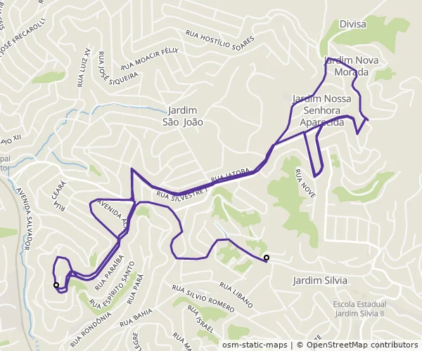 Mapa do itinerário da linha