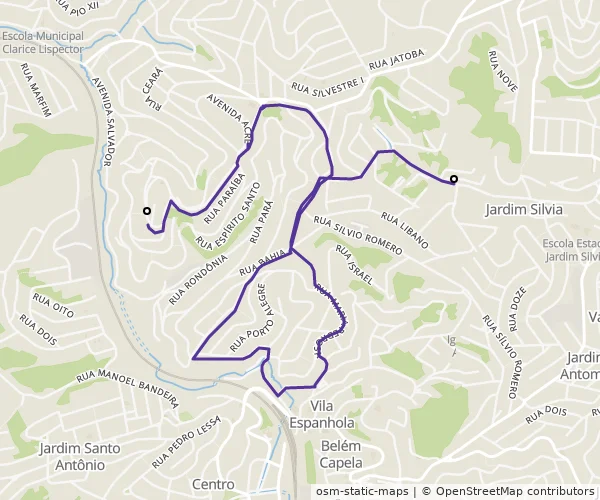 Mapa do itinerário da linha