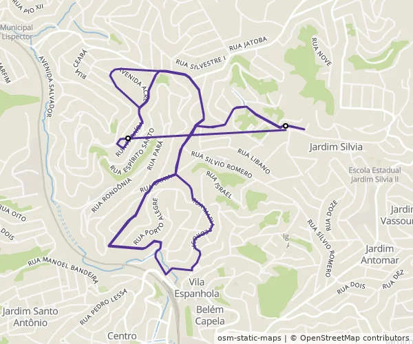 Mapa do itinerário da linha