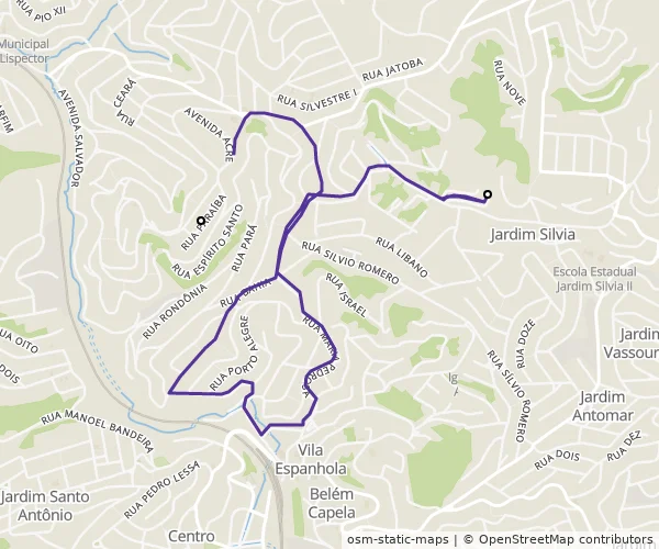 Mapa do itinerário da linha