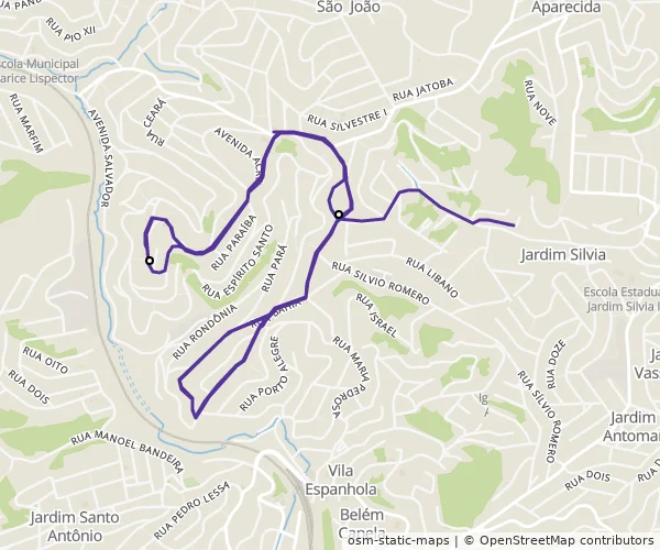 Mapa do itinerário da linha