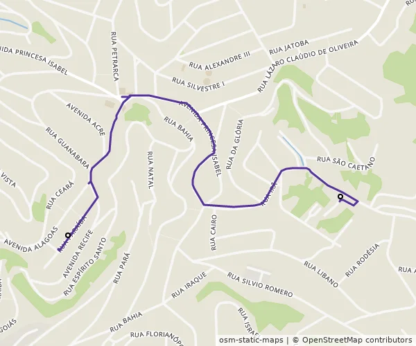 Mapa do itinerário da linha