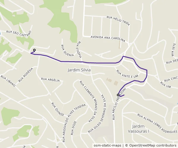 Mapa do itinerário da linha