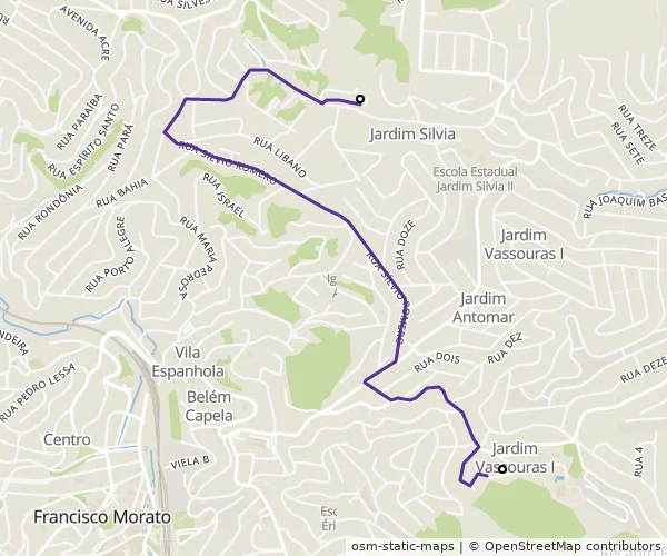 Mapa do itinerário da linha