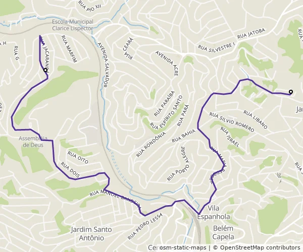 Mapa do itinerário da linha