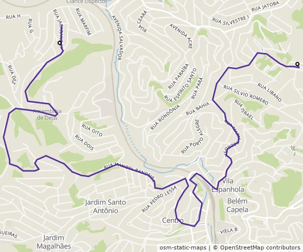 Mapa do itinerário da linha