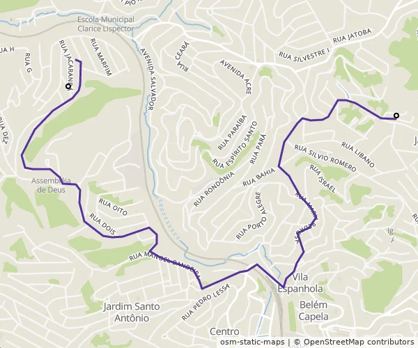 Mapa do itinerário da linha