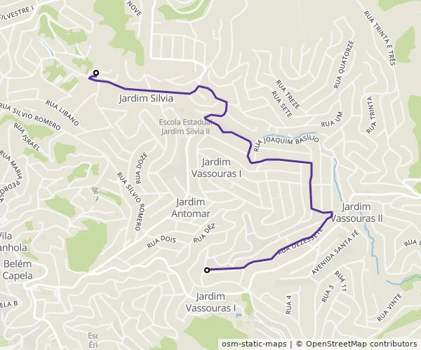 Mapa do itinerário da linha