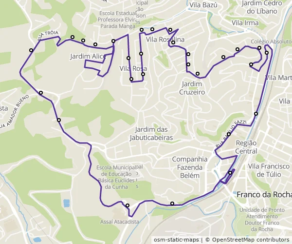 Mapa do itinerário da linha