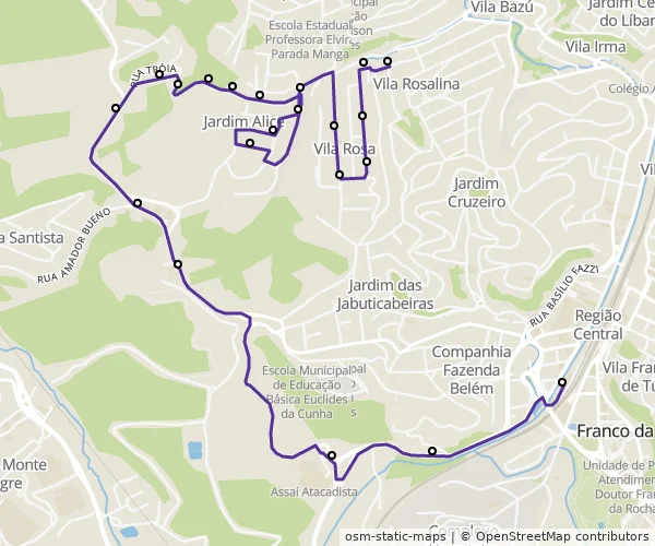 Mapa do itinerário da linha