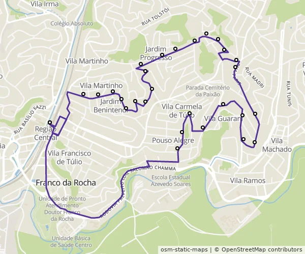 Mapa do itinerário da linha