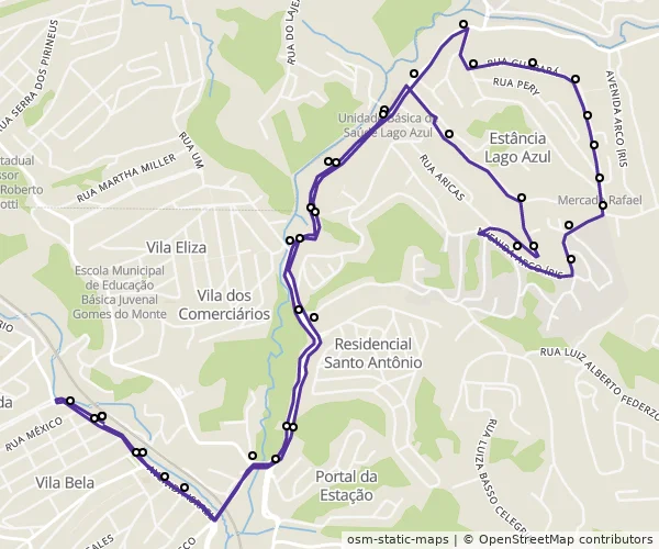 Mapa do itinerário da linha