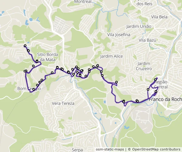 Mapa do itinerário da linha