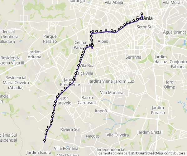 Mapa do itinerário da linha