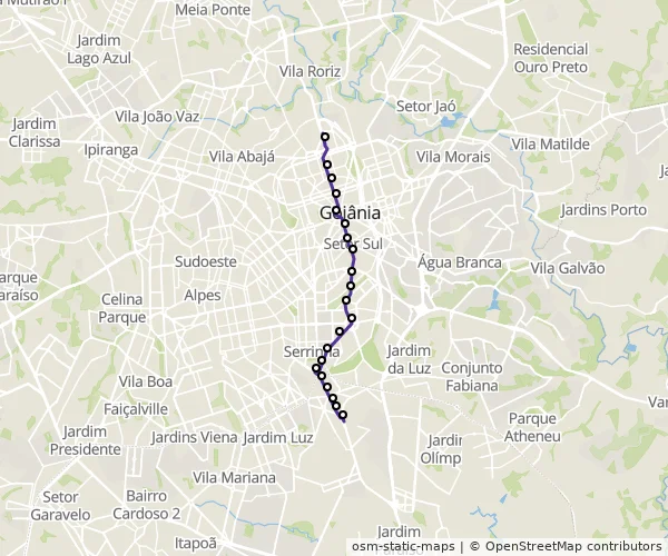 Mapa do itinerário da linha