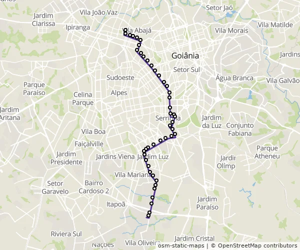Mapa do itinerário da linha