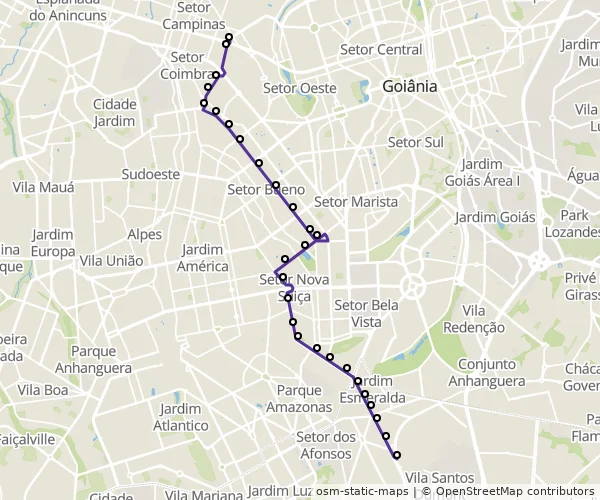 Mapa do itinerário da linha