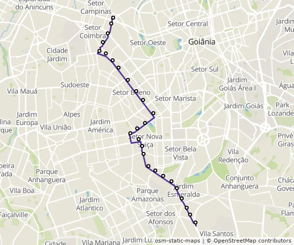 Mapa do itinerário da linha
