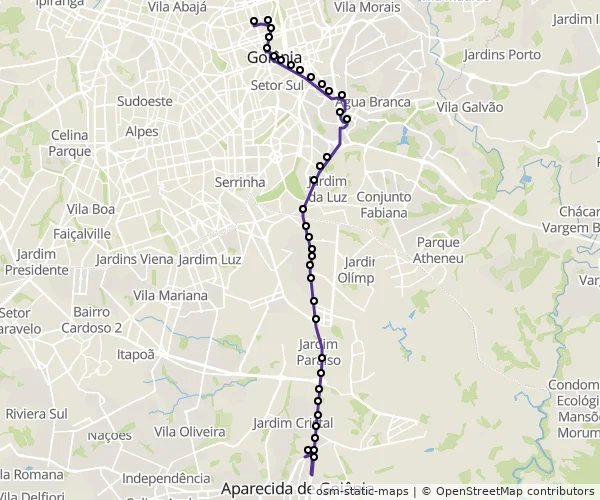 Mapa do itinerário da linha