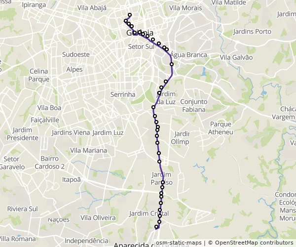 Mapa do itinerário da linha