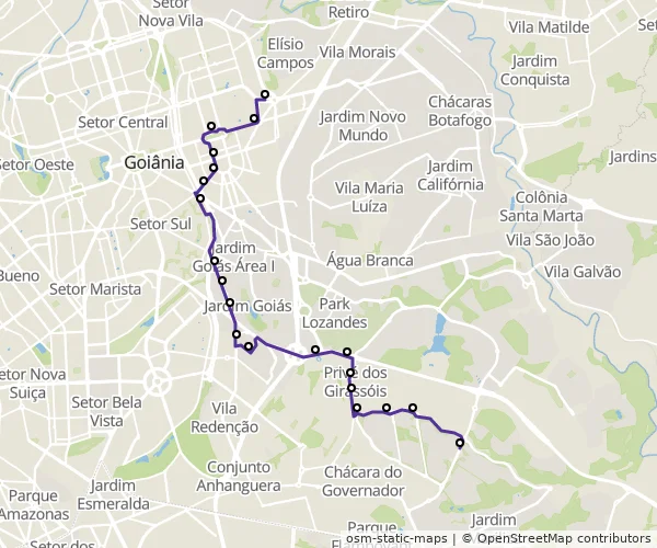 Mapa do itinerário da linha