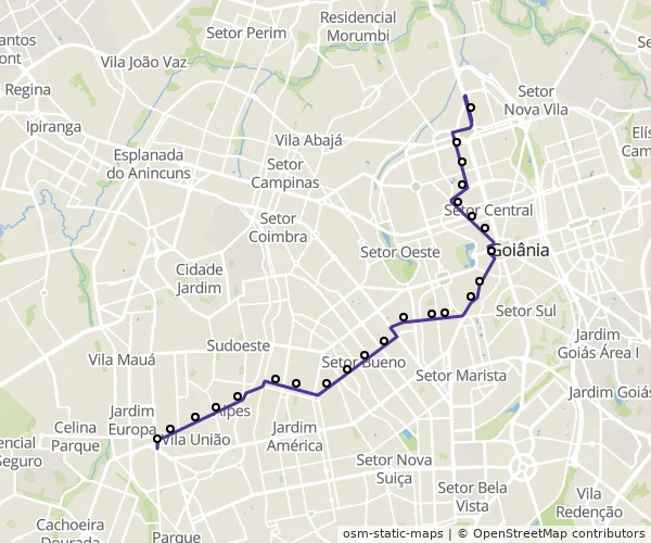 Mapa do itinerário da linha