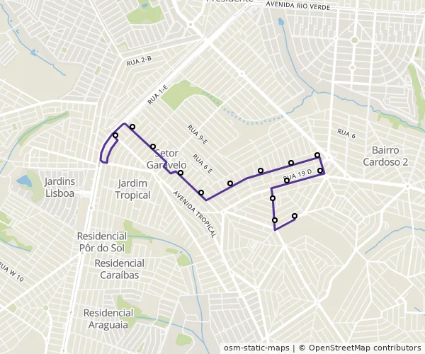 Mapa do itinerário da linha
