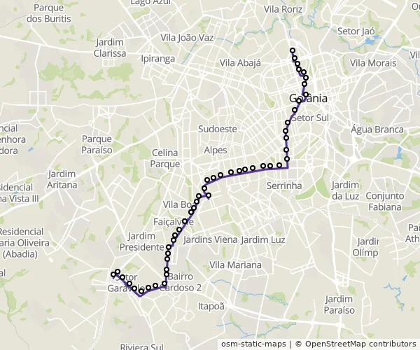 Mapa do itinerário da linha