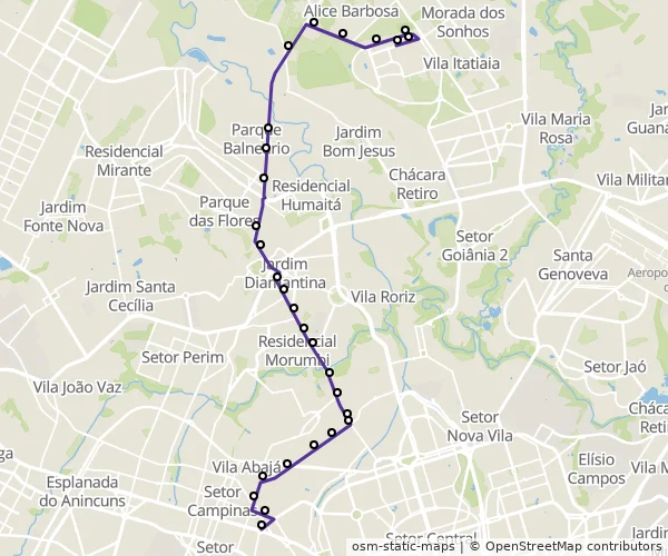 Mapa do itinerário da linha