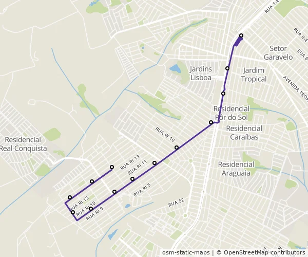 Mapa do itinerário da linha