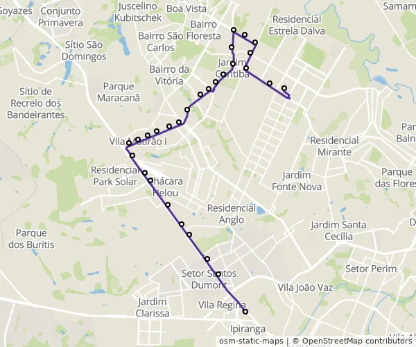 Mapa do itinerário da linha