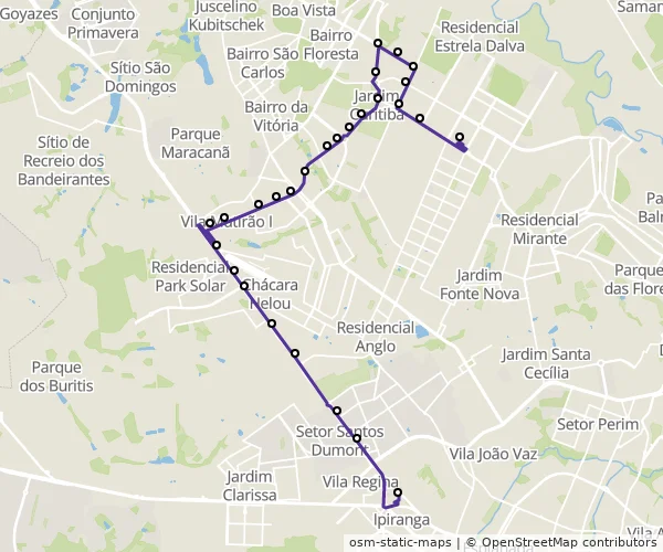 Mapa do itinerário da linha