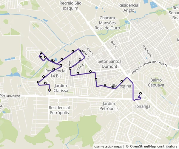 Mapa do itinerário da linha