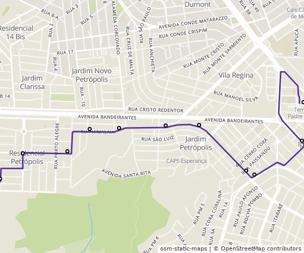 Mapa do itinerário da linha