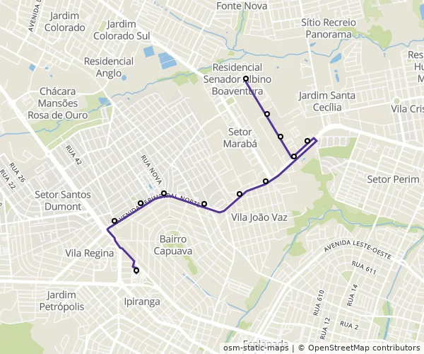 Mapa do itinerário da linha