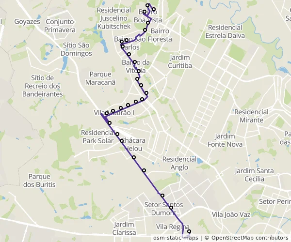 Mapa do itinerário da linha