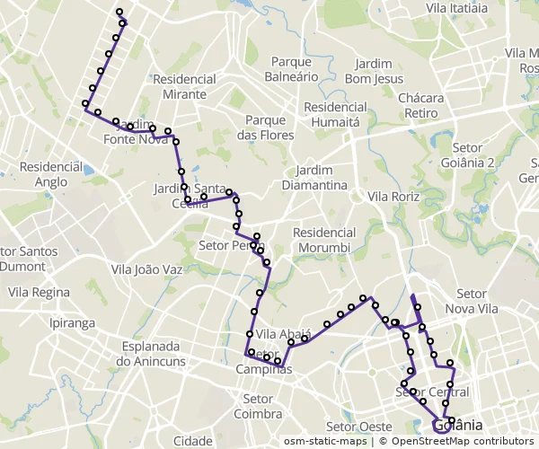 Mapa do itinerário da linha