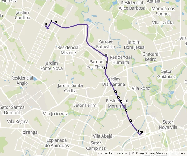Mapa do itinerário da linha