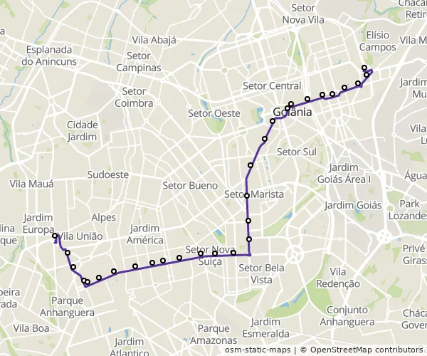 Mapa do itinerário da linha