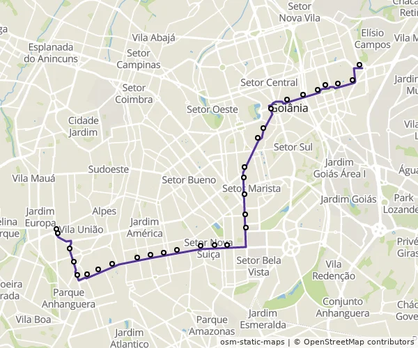 Mapa do itinerário da linha