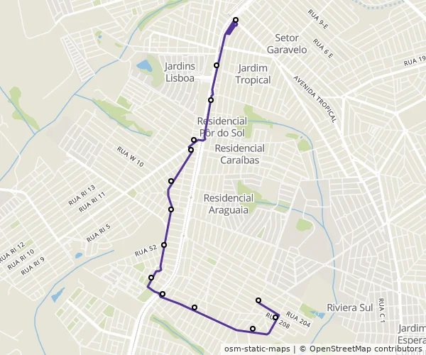Mapa do itinerário da linha
