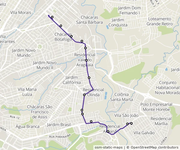 Mapa do itinerário da linha