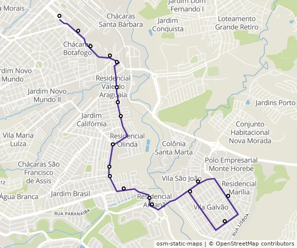 Mapa do itinerário da linha